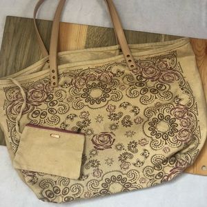 Free People Bag Tote Flower Paisley Tan